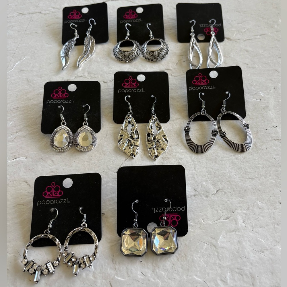Paparazzi Statement Earrings Bundle 8 Pairs Boho Glam Crystal & Silver Tone NWT